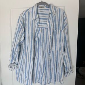 A&F Blue and White Striped Button-Up Shirt LINEN